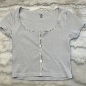 Brandy Melville Button Up Short Sleeve Crop Top